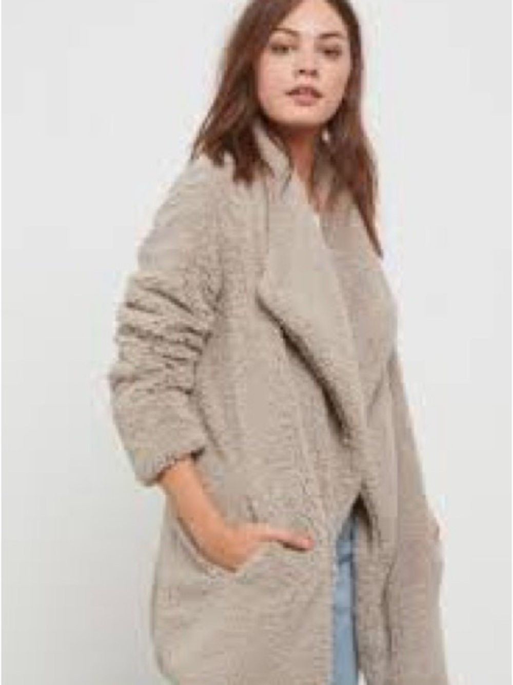 BB Dakota Taupe Teddy Sherpa Open-Front Jacket
